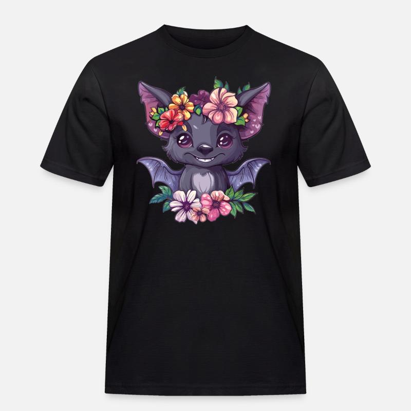Blumenfledermaus mit Lächeln - Männer Workwear T-Shirt - Schwarz