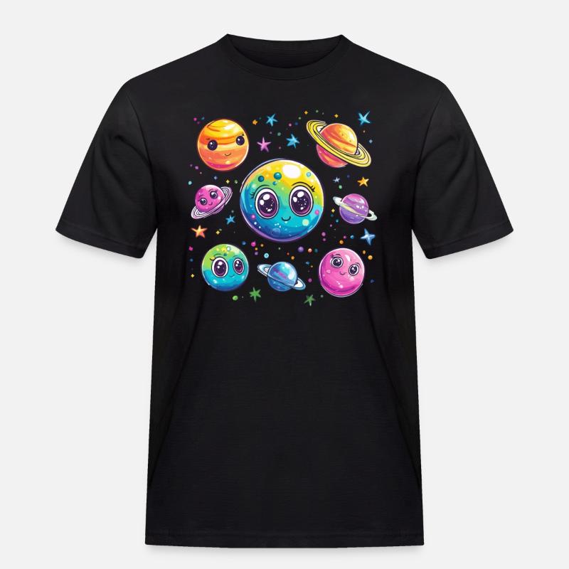 Bunte Planetenfreunde - Männer Workwear T-Shirt - Schwarz