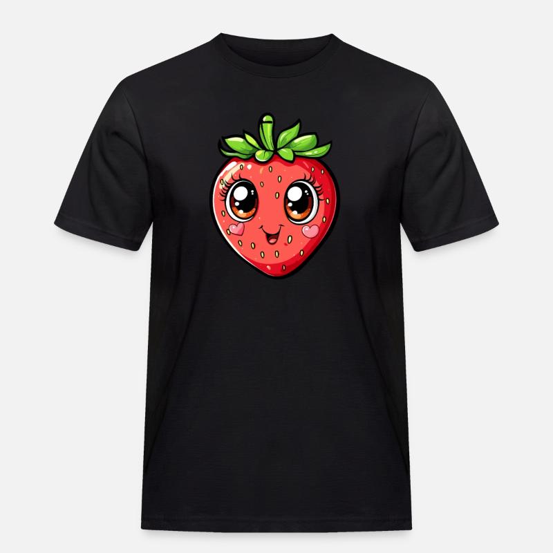 Fröhliche Erdbeere mit Herzchen - Männer Workwear T-Shirt - Schwarz