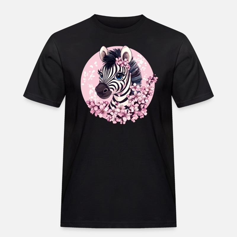Zebra mit Kirschblüten - Männer Workwear T-Shirt - Schwarz