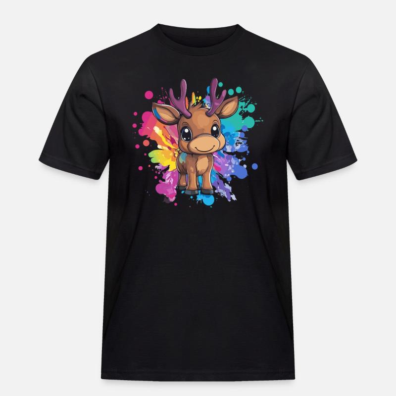 Rehkitz auf Farbexplosion - Männer Workwear T-Shirt - Schwarz