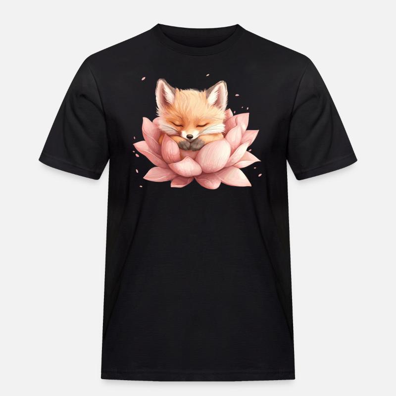 Fuchs schläft in Blüte - Männer Workwear T-Shirt - Schwarz