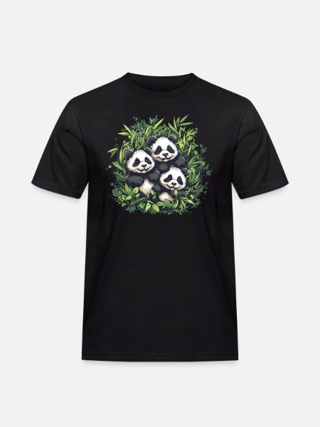 Three pandas in bamboo - Men's Workwear T-Shirt - black