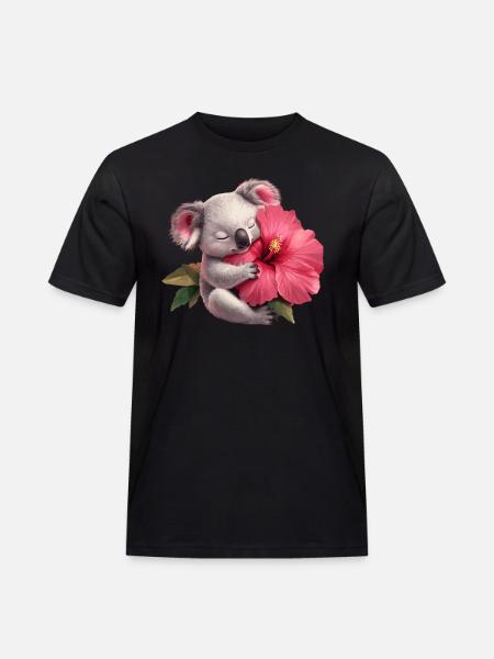 Koala mit Riesenblume - Männer Workwear T-Shirt - Schwarz
