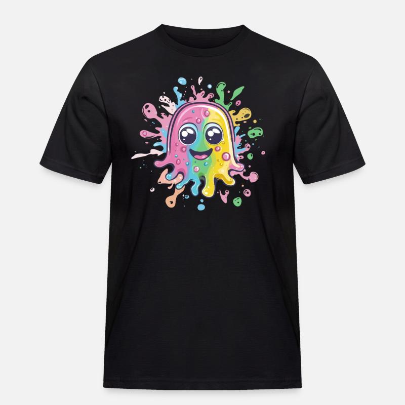 Bunter Farbklecks mit Gesicht - Männer Workwear T-Shirt - Schwarz