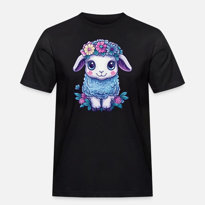Schaf mit Blumen - Männer Workwear T-Shirt - Schwarz