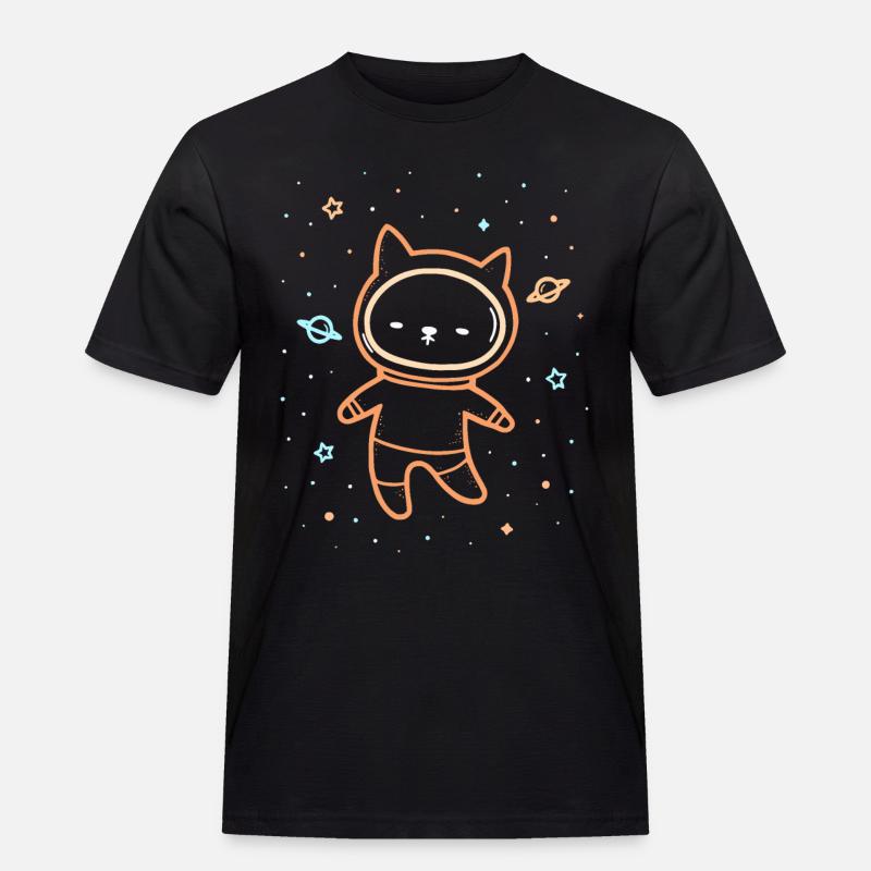 Space Cat - Männer Workwear T-Shirt - Schwarz