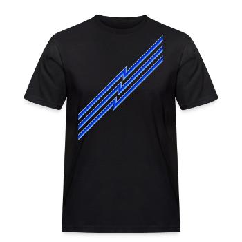 Blitze Streifen Grafik - Diagonal / BLAU - Männer Workwear T-Shirt - Schwarz - Vorne - AI Model Male 178 light (178cm)