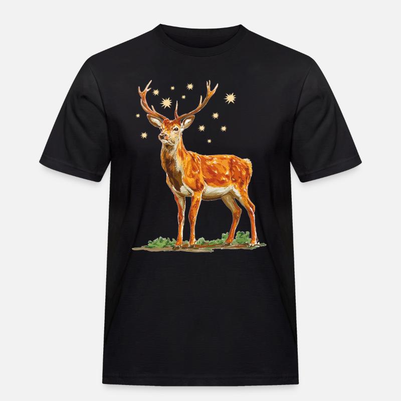 Hirsch mit Sternen - Männer Workwear T-Shirt - Schwarz