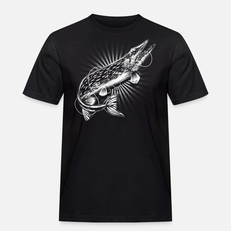 Hecht Angler - Männer Workwear T-Shirt - Schwarz
