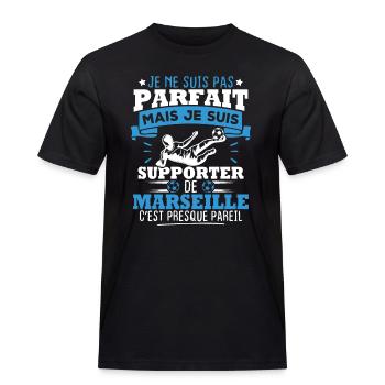 Pas parfait mais je suis supporter de marseille - T-shirt Workwear homme - noir - Devant - AI Model Male 178 light (178cm)