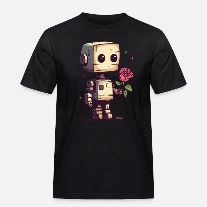 Kleiner Roboter mit einer Rose - Männer Workwear T-Shirt - Schwarz