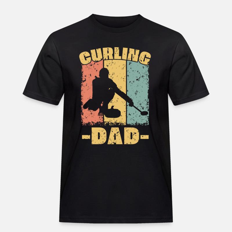 Curling Papa retro - Männer Workwear T-Shirt - Schwarz