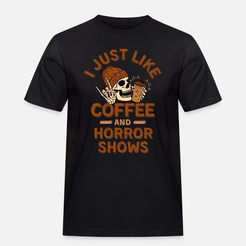 Kaffee und Horror-Shows - Männer Workwear T-Shirt - Schwarz