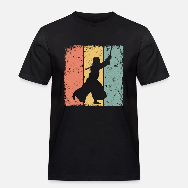 Kendo Retro - Männer Workwear T-Shirt - Schwarz