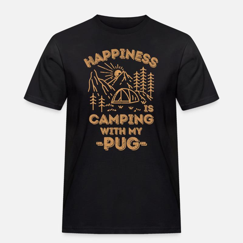 Camping mit Mops - Männer Workwear T-Shirt - Schwarz