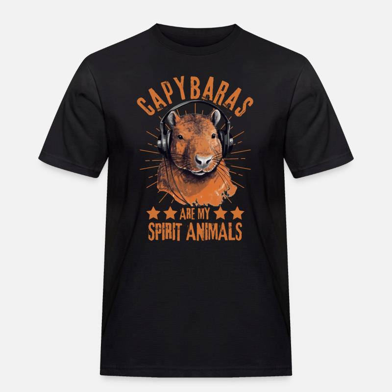 Capybara mit Kopfhörer - Männer Workwear T-Shirt - Schwarz