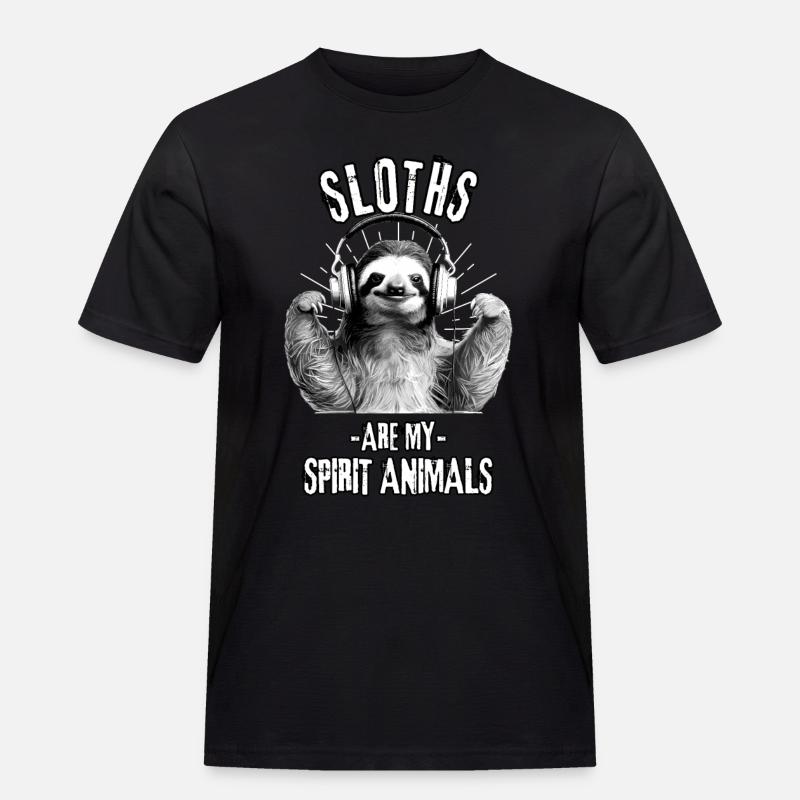 Faultier mit Kopfhörer - Männer Workwear T-Shirt - Schwarz