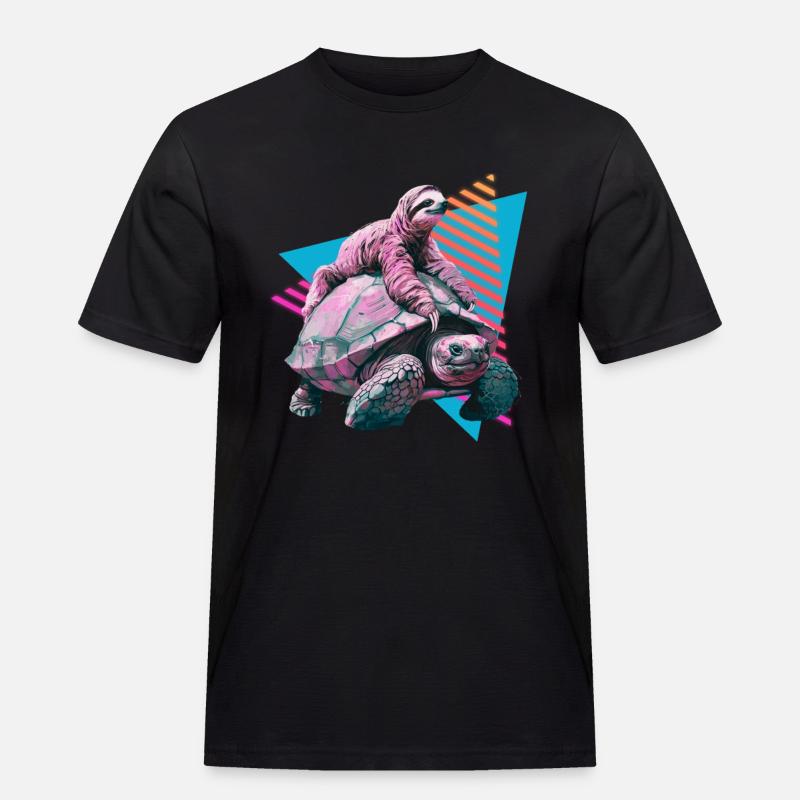 Sloth rides turtle - Men's Workwear T-Shirt - black