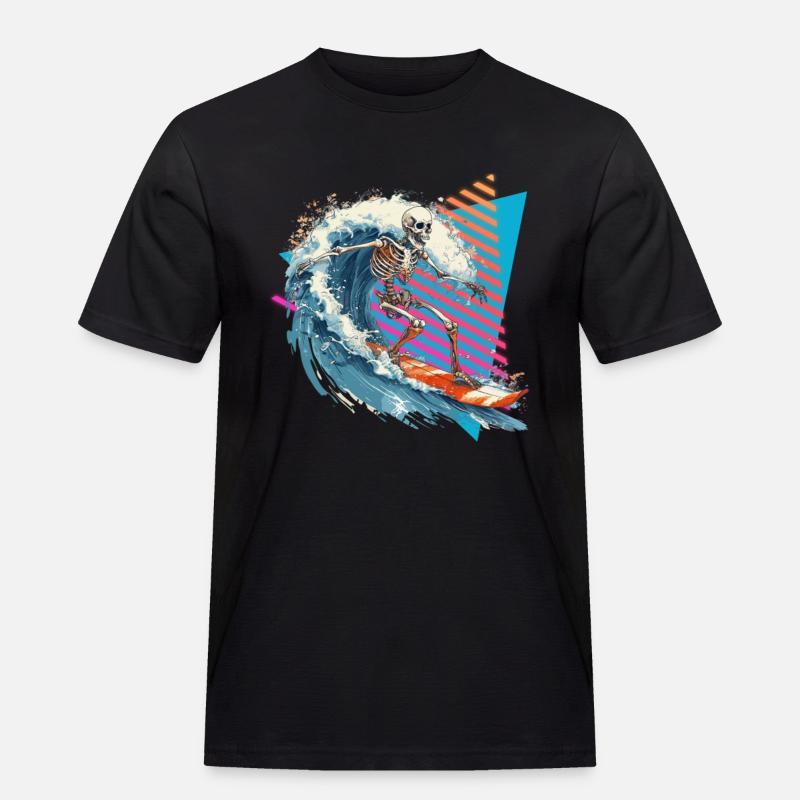 Skeleton Surfer 80s - Men's Workwear T-Shirt - black