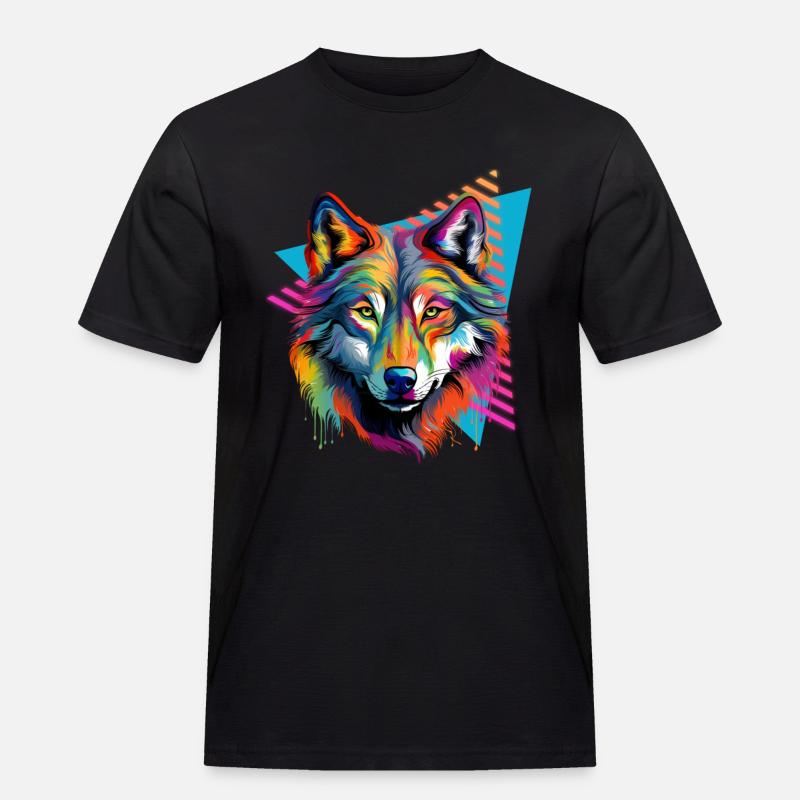 Bunter Wolf Farbspritzer Farbkleckse - Männer Workwear T-Shirt - Schwarz