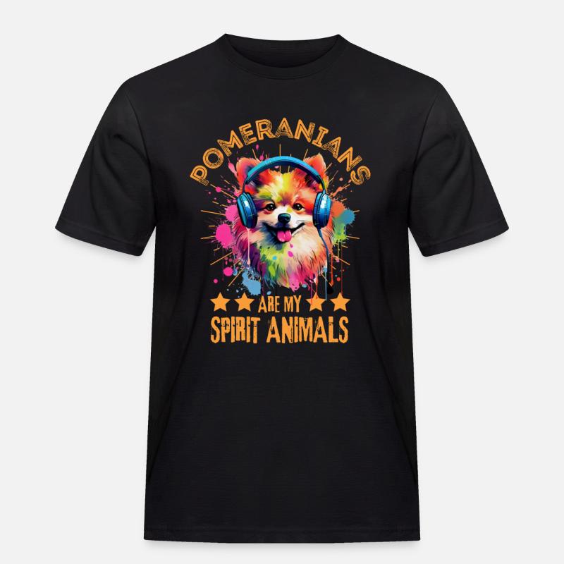 Bunter Zwergspitz mit Kopfhörer - Männer Workwear T-Shirt - Schwarz