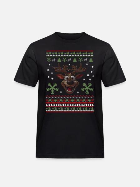 Happy reindeer with lights - Men's Workwear T-Shirt - black