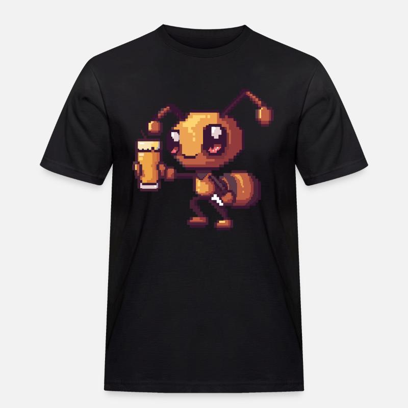 Ameise Pixel Bier - Männer Workwear T-Shirt - Schwarz
