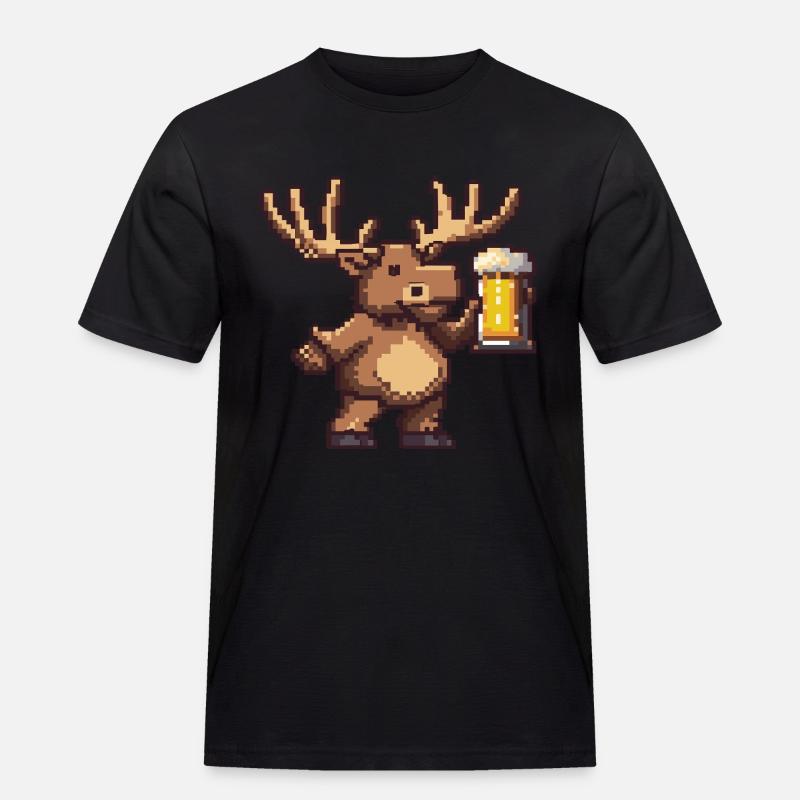 Elch Pixel Bier - Männer Workwear T-Shirt - Schwarz