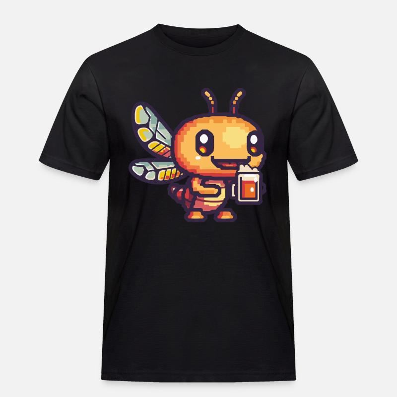 Libelle Pixel Bier - Männer Workwear T-Shirt - Schwarz