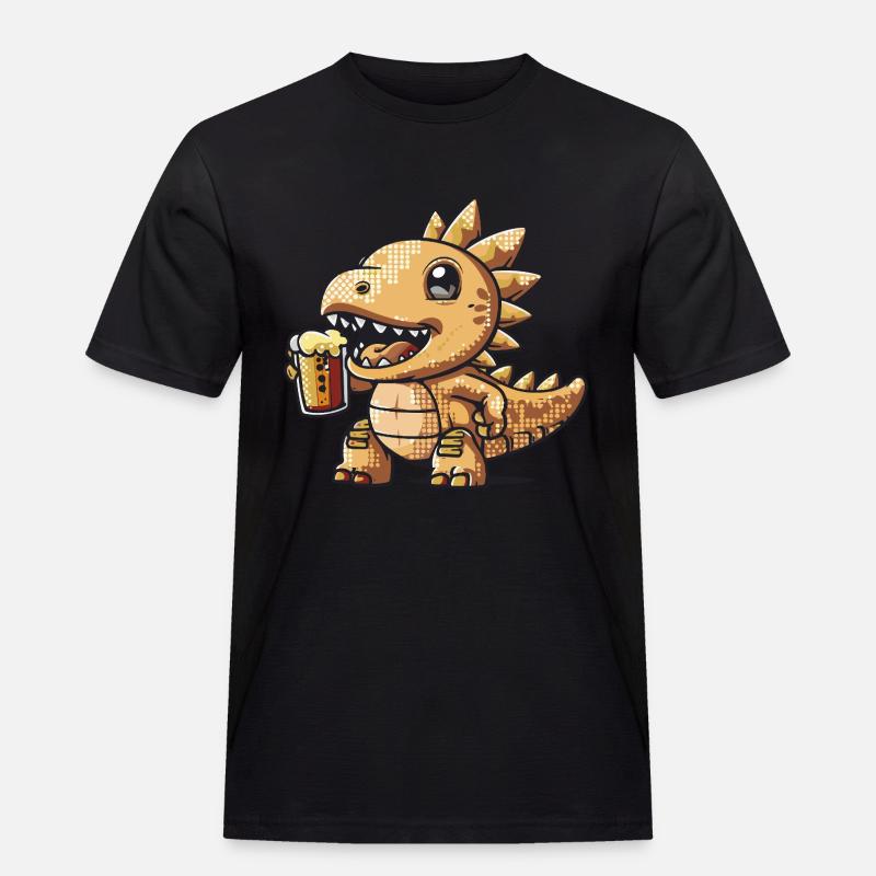 Dinosaurier stegosaurus Pixel Bier - Männer Workwear T-Shirt - Schwarz