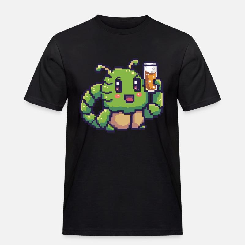 Wurm Pixel Bier - Männer Workwear T-Shirt - Schwarz