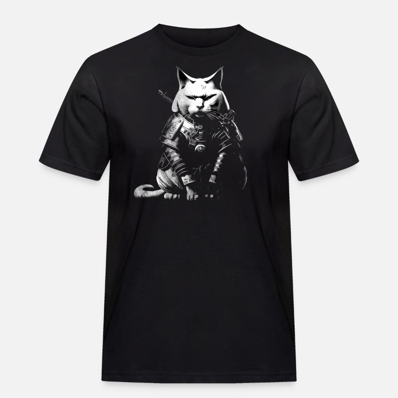 cool samurai cat - Männer Workwear T-Shirt - Schwarz