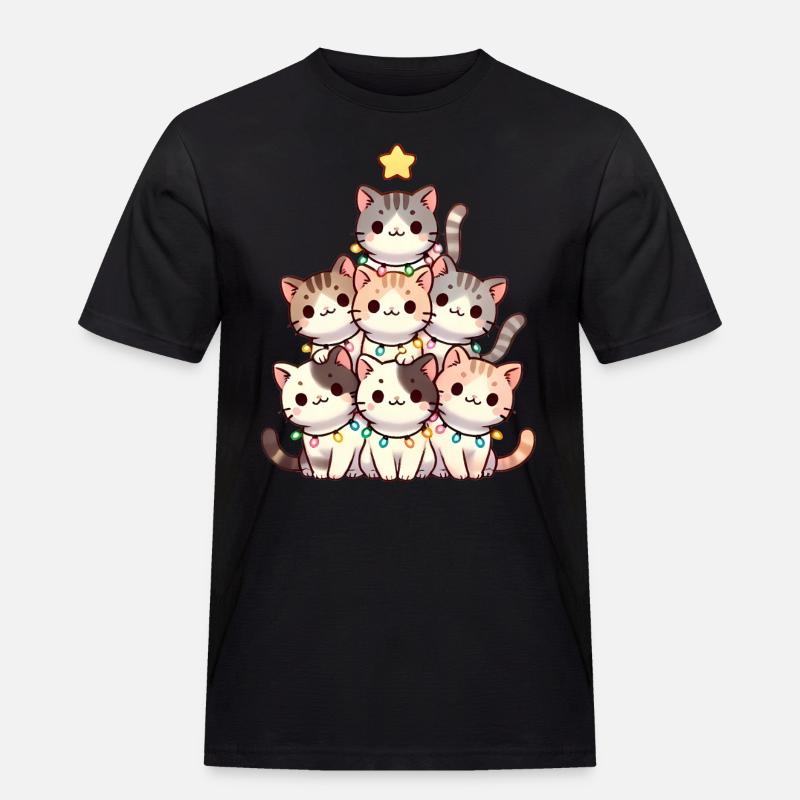 Weihnachtskratzbaum mit Lichtern - Männer Workwear T-Shirt - Schwarz