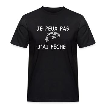 "Je peux pas j'ai pêche" t-shirt humour pêche - T-shirt Workwear homme - noir - Devant - AI Model Male 178 light (178cm)