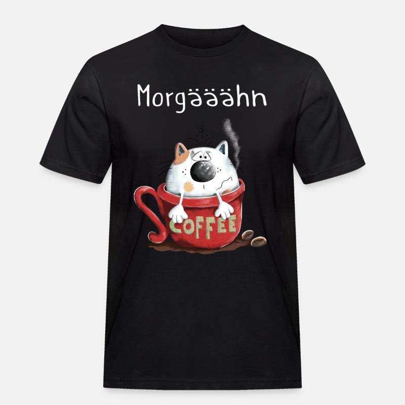 Morgähn Kaffee - Katze - Comic - Männer Workwear T-Shirt - Schwarz
