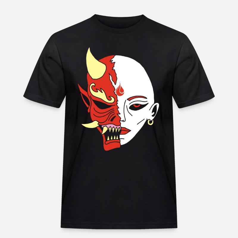 Mensch oder Dämon? - Männer Workwear T-Shirt - Schwarz