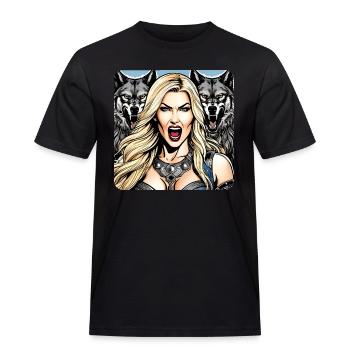 Wikinger Schildmaid mit Wölfe - Männer Workwear T-Shirt - Schwarz - Vorne - AI Model Male 178 light (178cm)