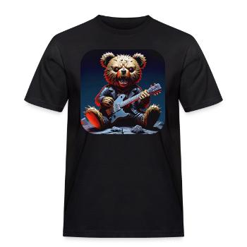 Heavy Metal Teddy Bär mit E-Gitarre - Männer Workwear T-Shirt - Schwarz - Vorne - AI Model Male 178 light (178cm)