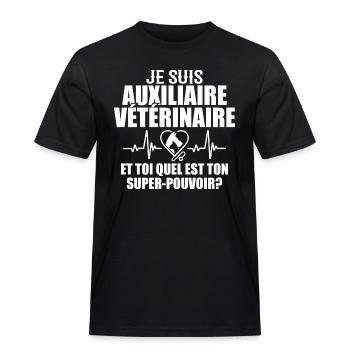 Auxiliaire Vétérinaire Métier Animal Chien Chat - T-shirt Workwear homme - noir - Devant - AI Model Male 178 light (178cm)