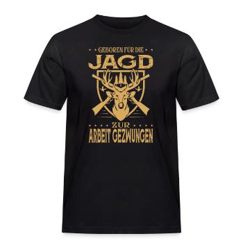Geboren für die Jagd zur Arbeit gezwungen - Männer Workwear T-Shirt - Schwarz - Vorne - AI Model Male 178 light (178cm)