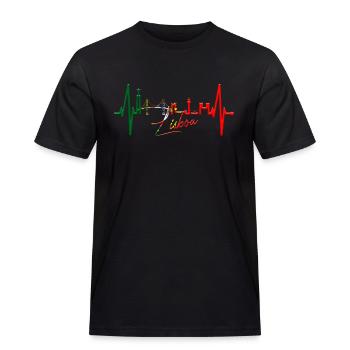 Lisbon Skyline Heartbeat Portugal I Love Lisboa - Men's Workwear T-Shirt - black - Front - AI Model Male 178 light (178cm)