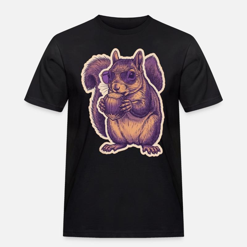 Eichhörnchen Mit Sonnenbrille Knabbert Haselnuss - Männer Workwear T-Shirt - Schwarz