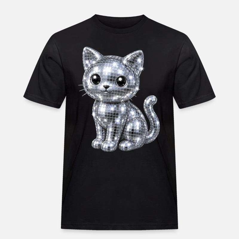 Katze Disco Glitzer - Männer Workwear T-Shirt - Schwarz