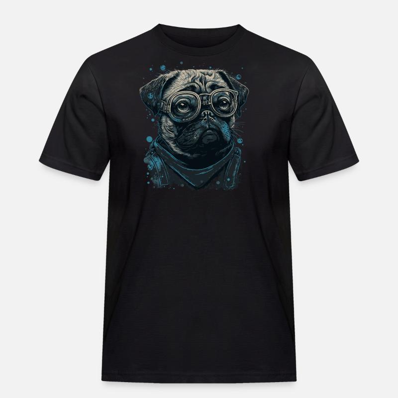 Mops Hund mit Nerdbrille - Männer Workwear T-Shirt - Schwarz