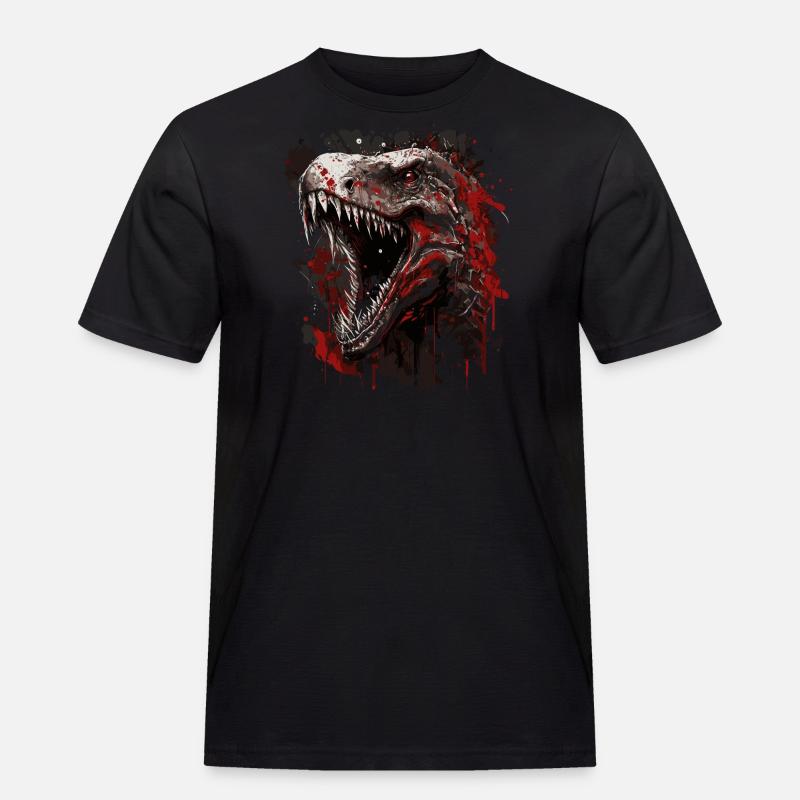 T-Rex mit schlechter Laune - Männer Workwear T-Shirt - Schwarz