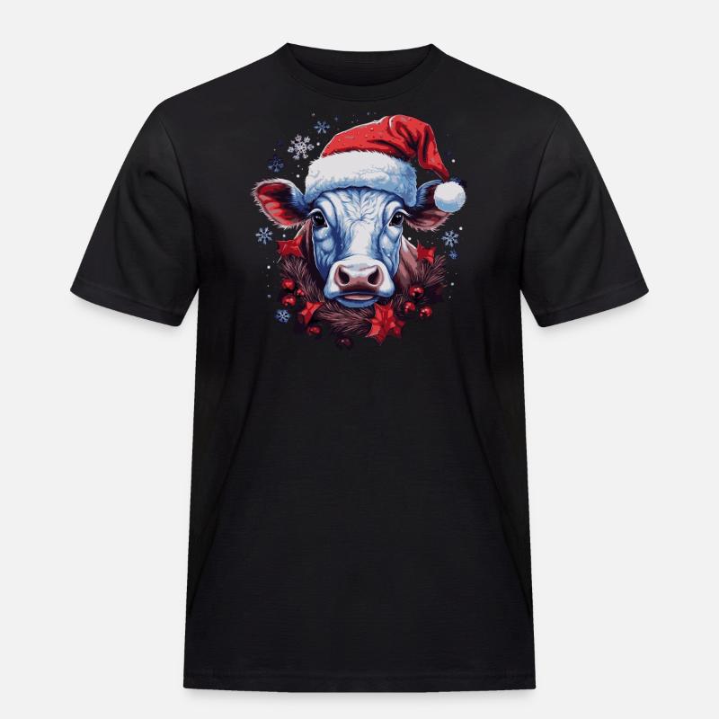 Weihnachtskuh - Männer Workwear T-Shirt - Schwarz