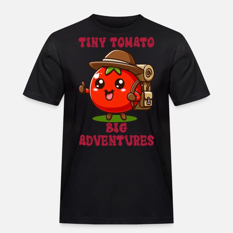 Tiny Tomato - Big Adventures - Männer Workwear T-Shirt - Schwarz