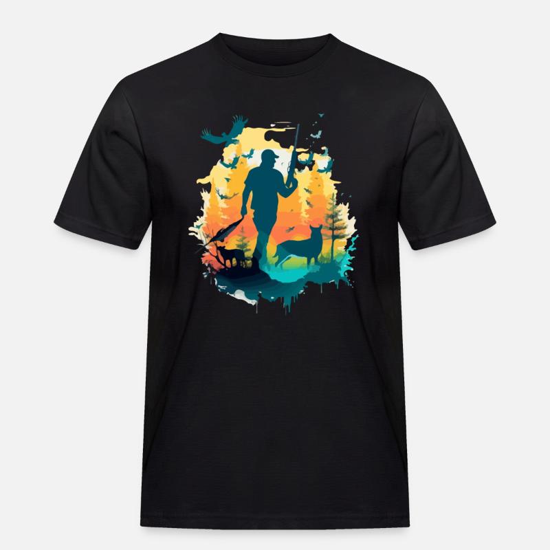 Marcus der Jäger - Männer Workwear T-Shirt - Schwarz