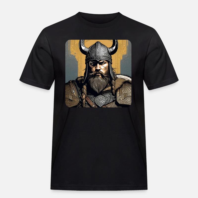 Stolzer Wikinger mit Hörner Helm - Männer Workwear T-Shirt - Schwarz